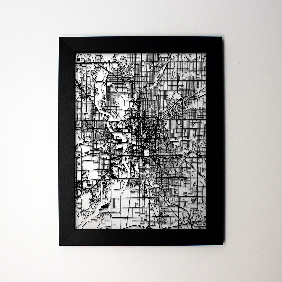 Indianapolis IN laser cut wall map - CarbonLight