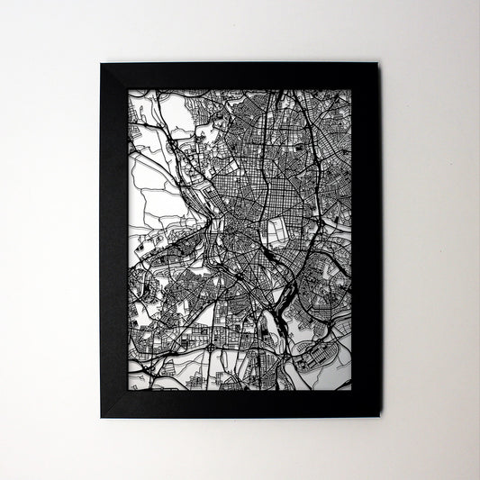 Madrid Spain laser cut wall map - CarbonLight