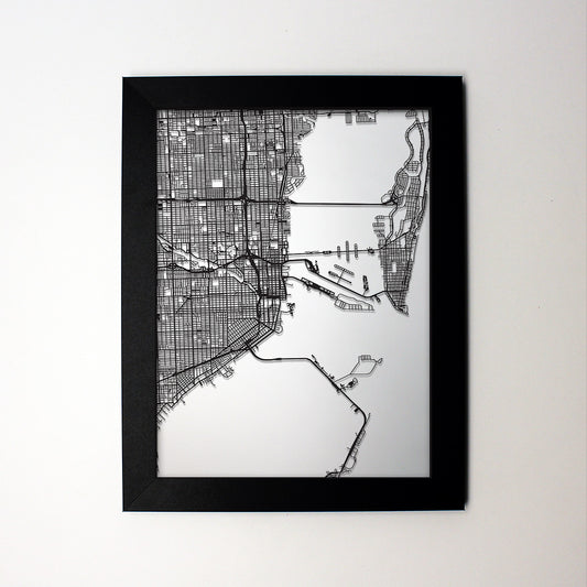 Miami FL laser cut wall map - CarbonLight