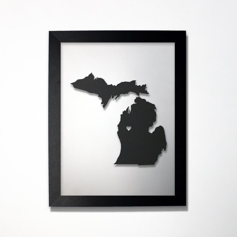 Michigan laser cut map - CarbonLight