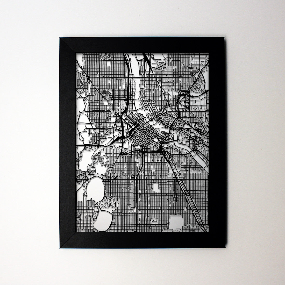 Minneapolis MN laser cut wall map - CarbonLight