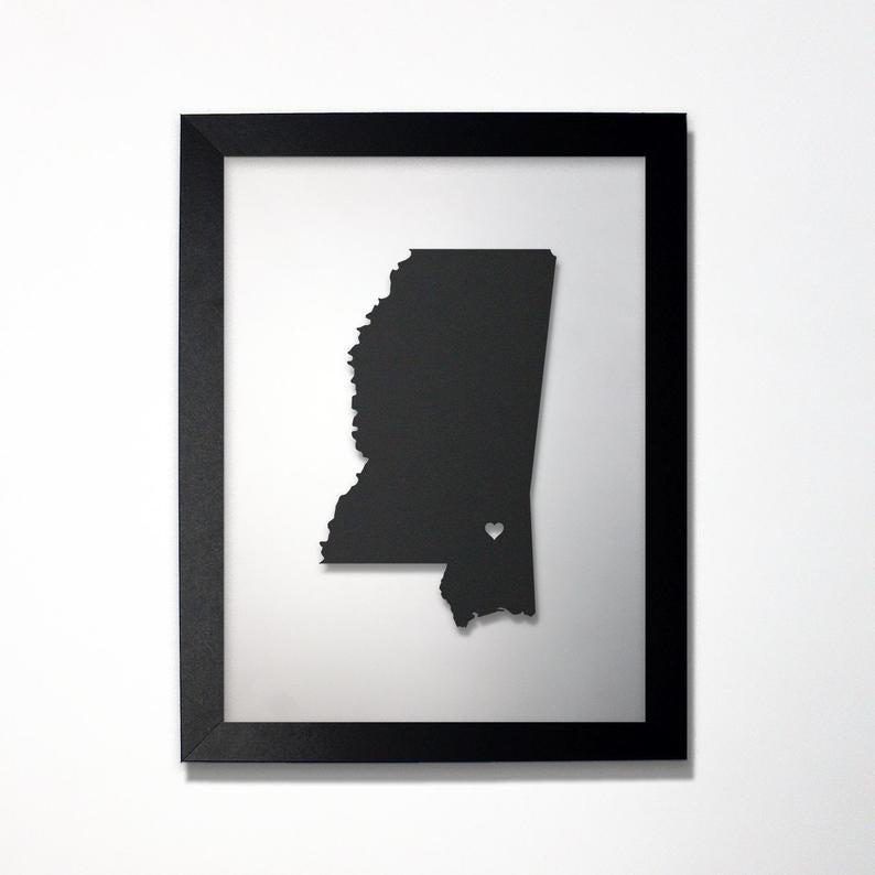 Mississippi laser cut map - CarbonLight