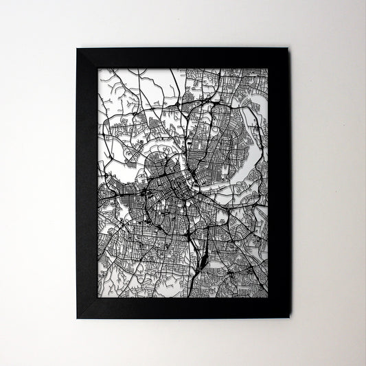 Nashville TN laser cut wall map - CarbonLight
