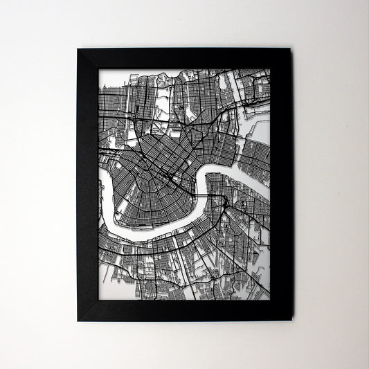 New Orleans LA laser cut wall map - CarbonLight