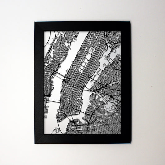 New York City laser cut wall map - CarbonLight