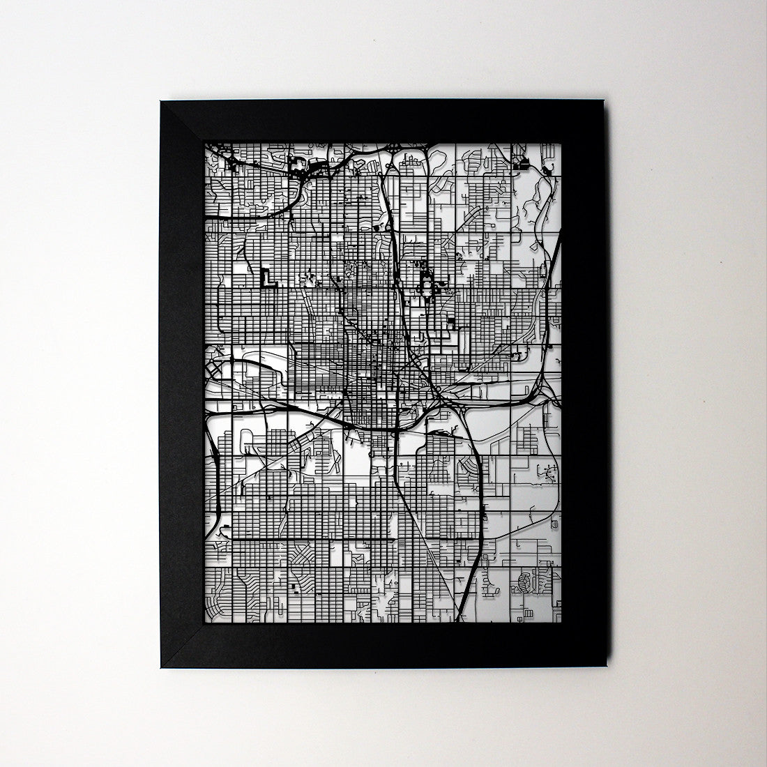Oklahoma City OK laser cut wall map - CarbonLight