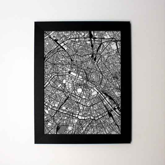 Paris France laser cut wall map - CarbonLight
