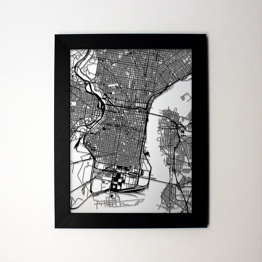 Philadelphia PA laser cut wall map - CarbonLight