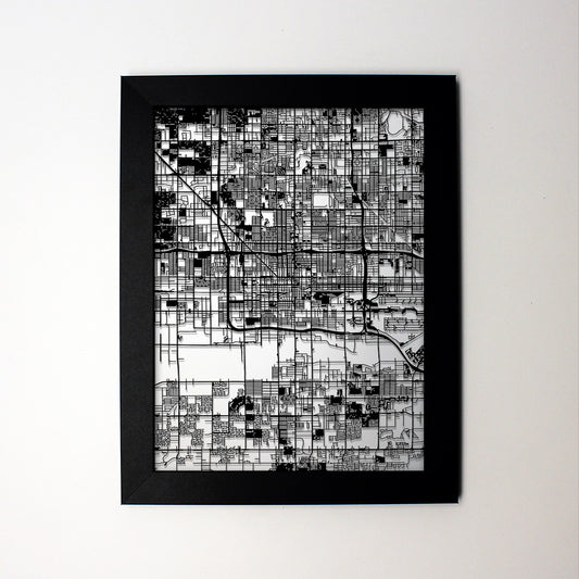 Phoenix AZ laser cut wall map - CarbonLight