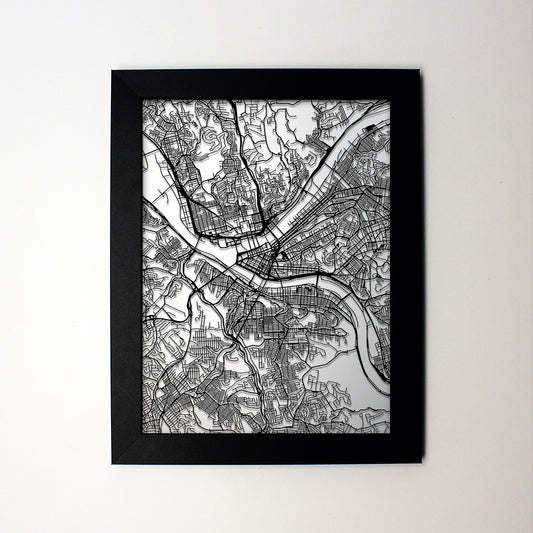 Pittsburgh PA laser cut wall map - CarbonLight