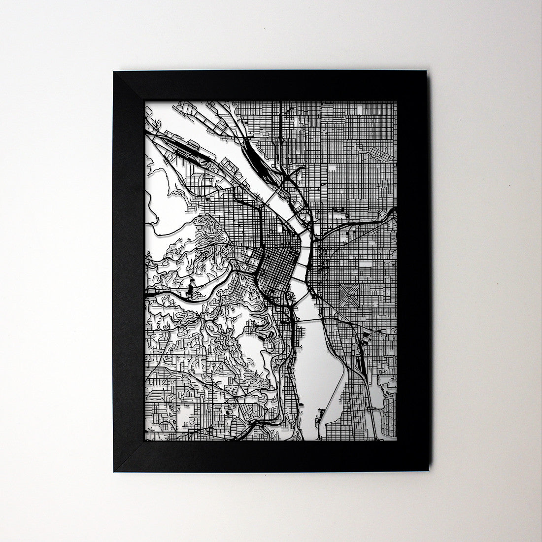 Portland OR laser cut wall map - CarbonLight