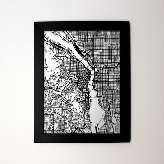 Portland OR laser cut wall map - CarbonLight