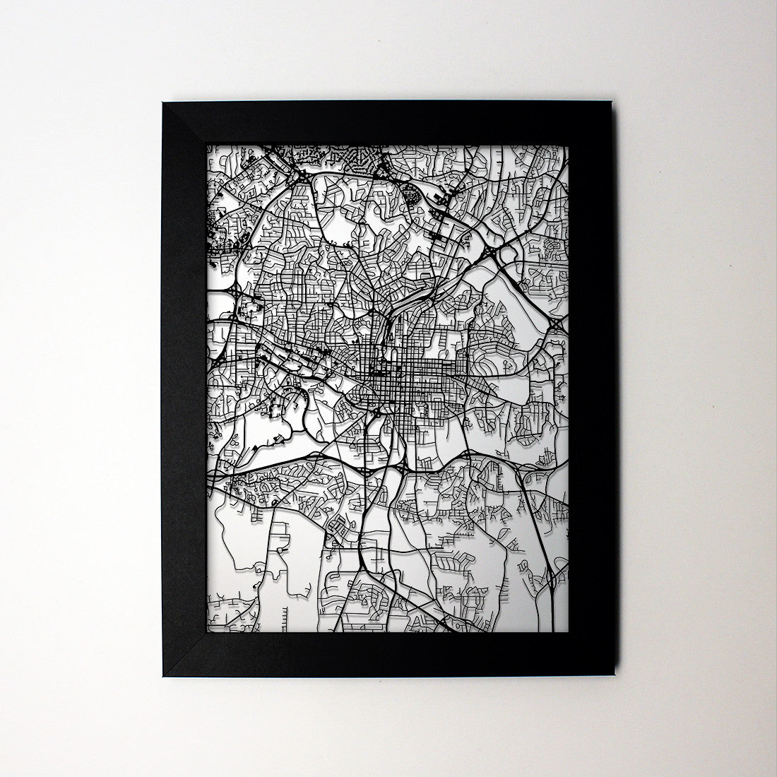 Raleigh NC laser cut wall map - CarbonLight