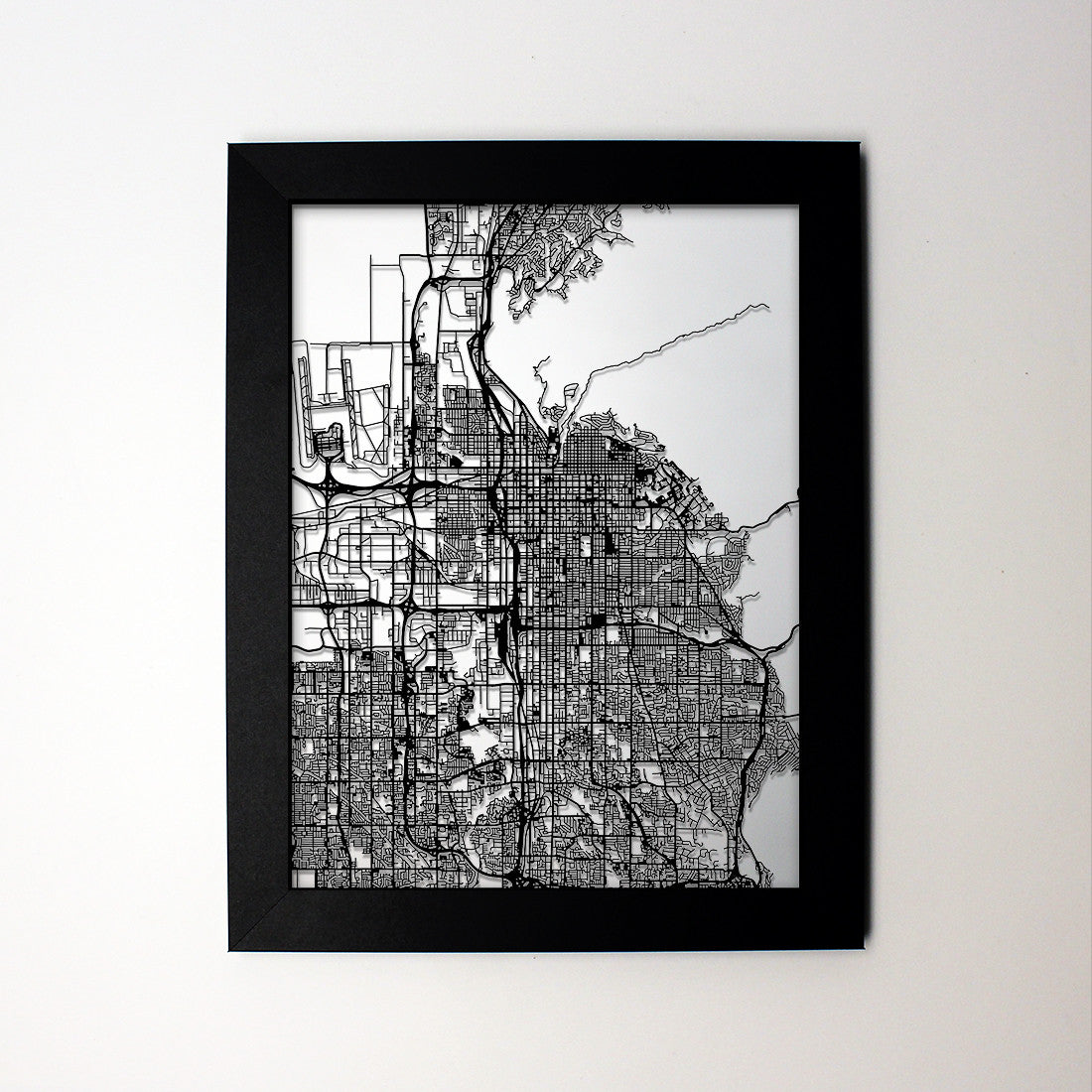 Salt Lake City UT laser cut wall map - CarbonLight
