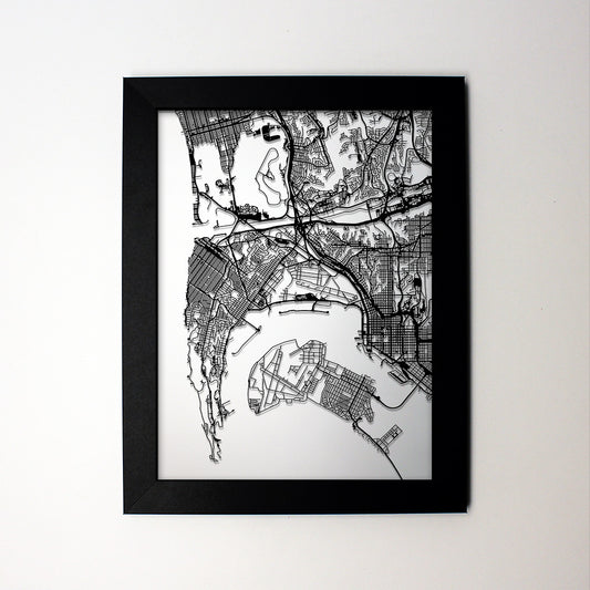 San Diego CA laser cut wall map - CarbonLight
