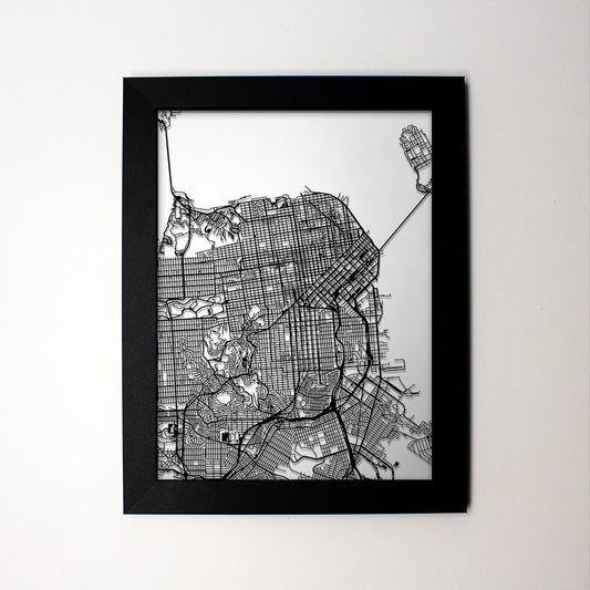 San Francisco CA laser cut wall map - CarbonLight