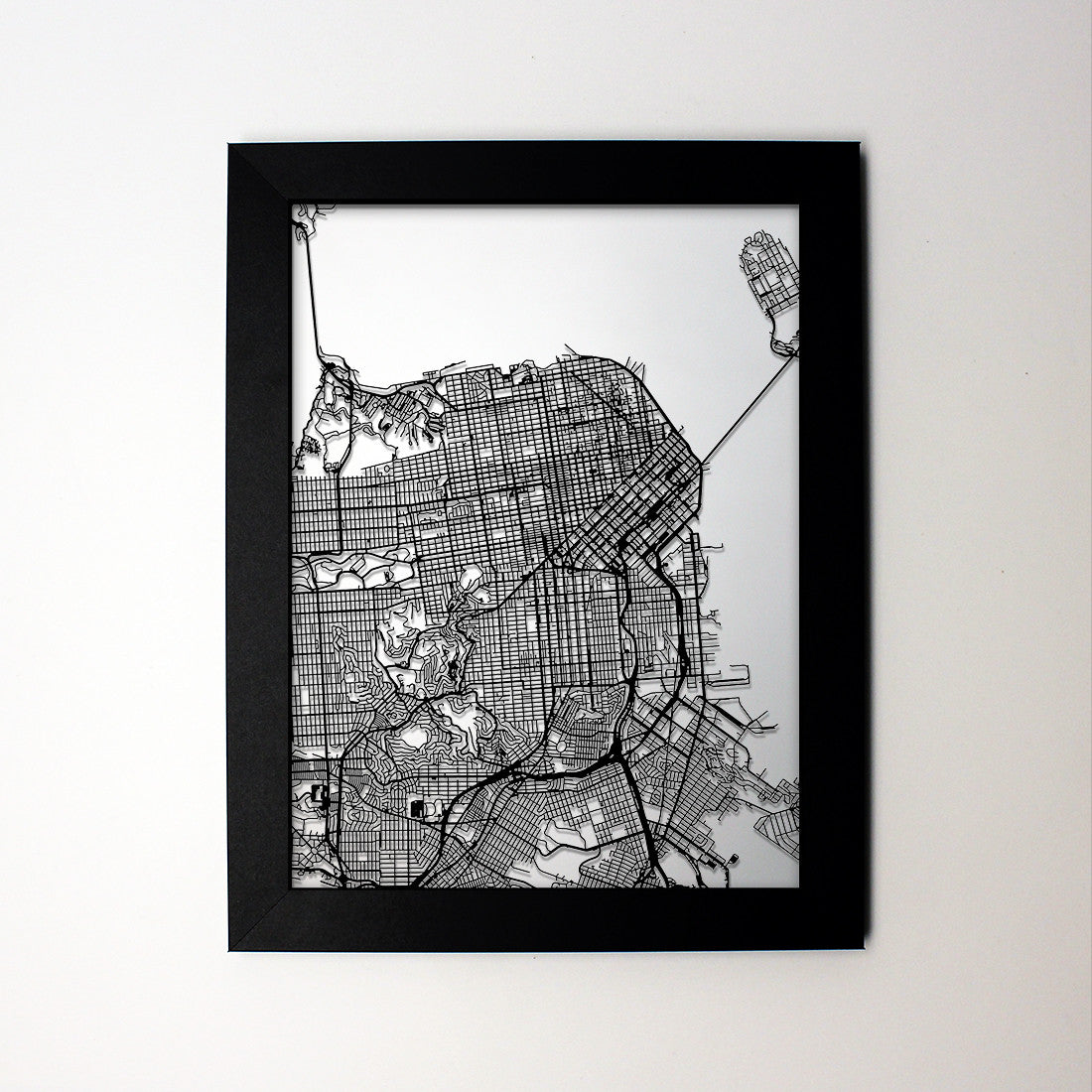 San Francisco CA laser cut wall map - CarbonLight