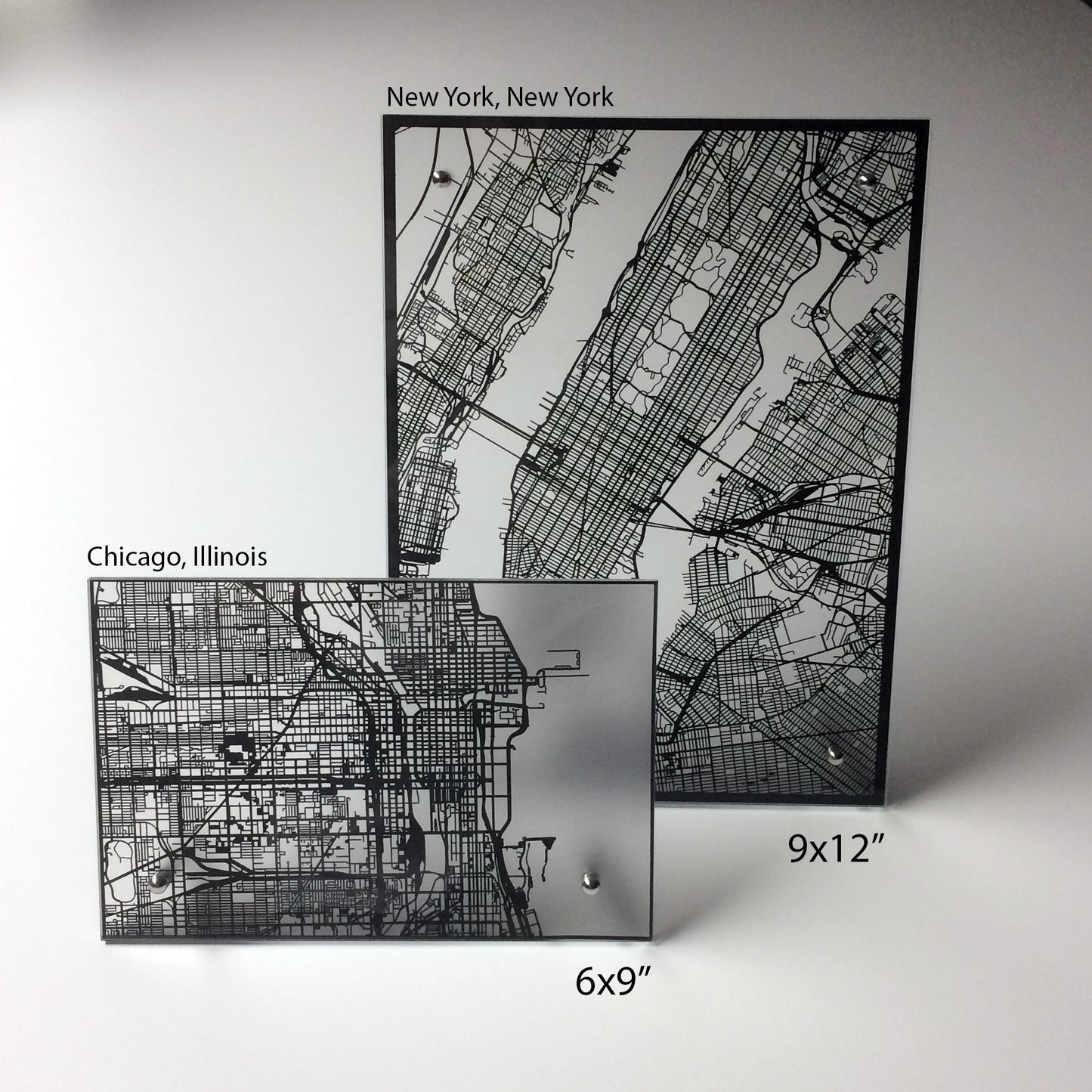 Chicago IL laser cut desk map - CarbonLight