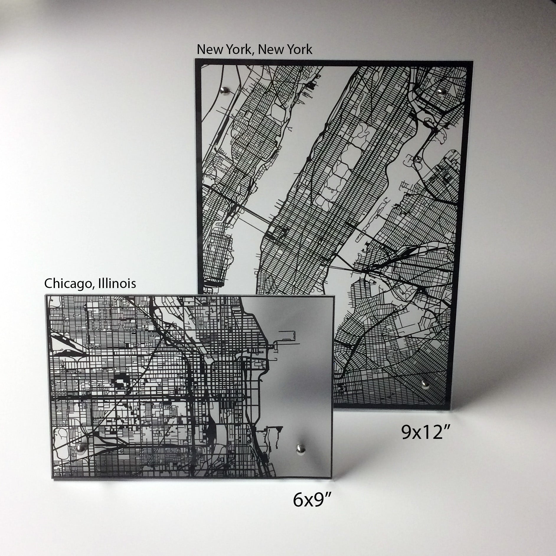 Chicago IL laser cut desk map - CarbonLight