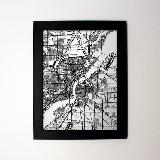 Toledo OH laser cut wall map - CarbonLight