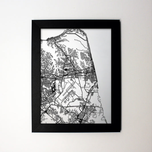 Virginia Beach VA laser cut wall map - CarbonLight