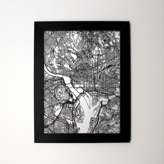 Washington DC laser cut wall map - CarbonLight